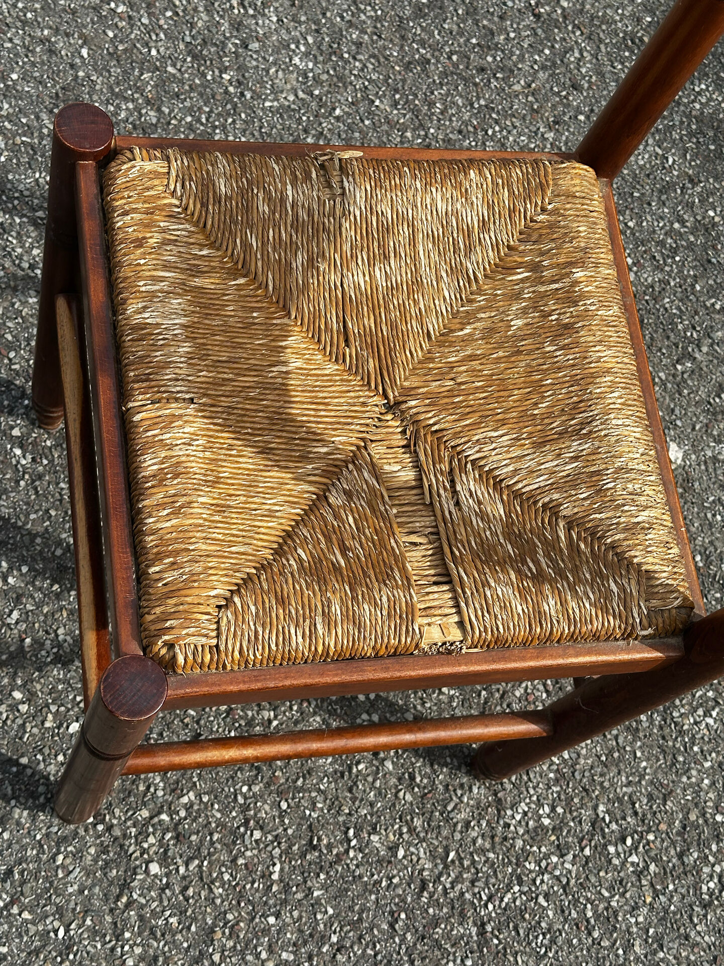 Set of 3 vintage wooden and straw chairs – 1950s
