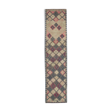 Handwoven vintage anatolian beige runner rug 84 cm x 376 cm