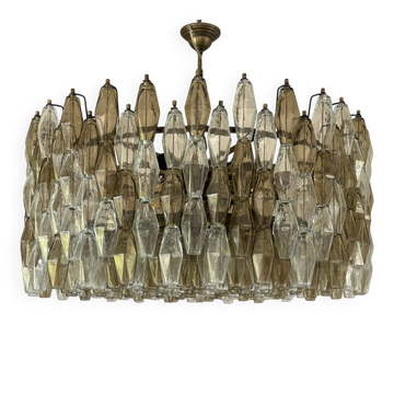 Oversized Contemporary Murano Glass Poliedro Chandelier in Burnished Venini