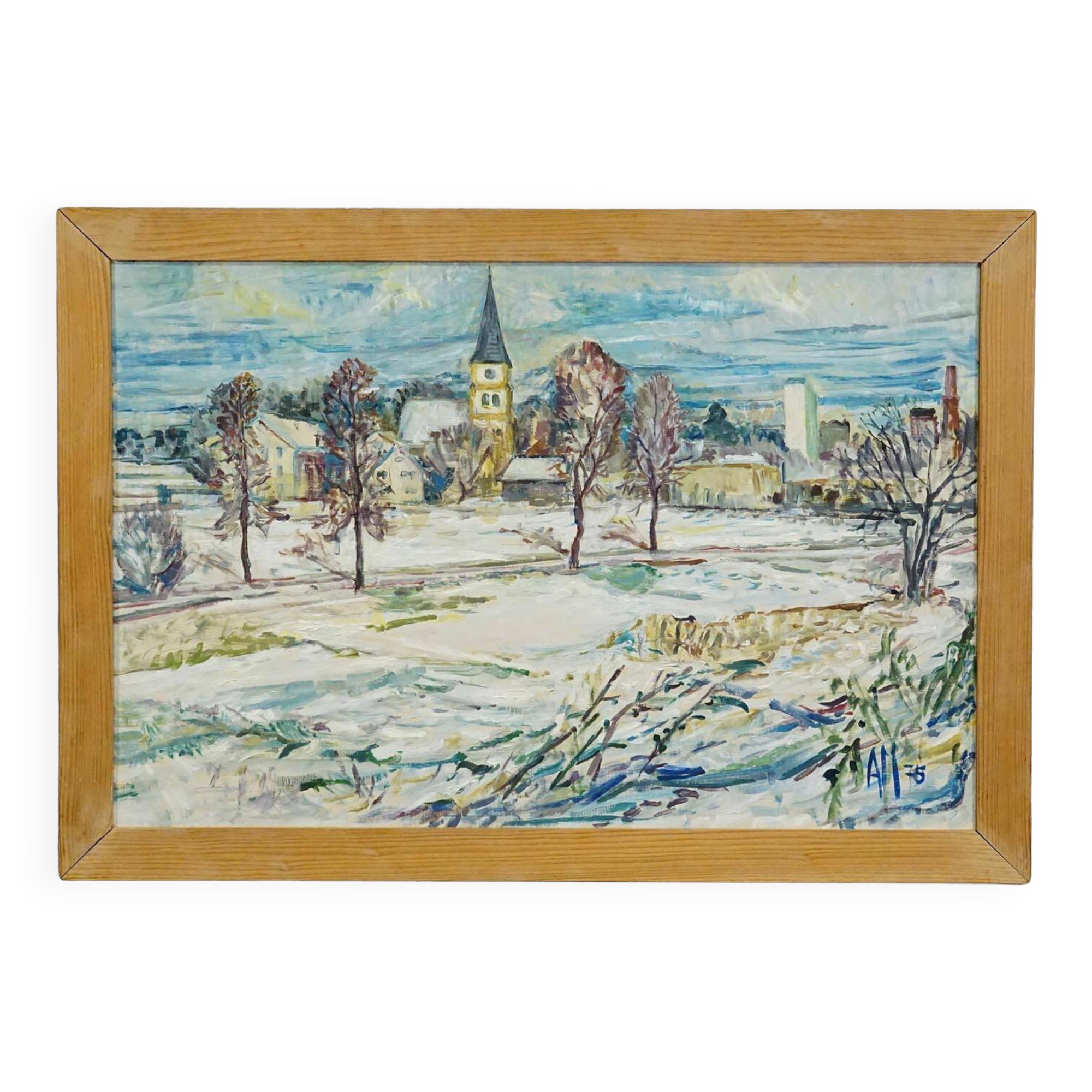 Vintage oil painting from Taufkirchen, Bavaria, Alexander Michael 1975