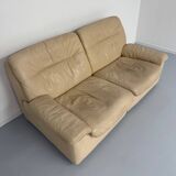 Old 2-seater beige leather sofa designed by Carl Larsson De Sede, vintage 80s