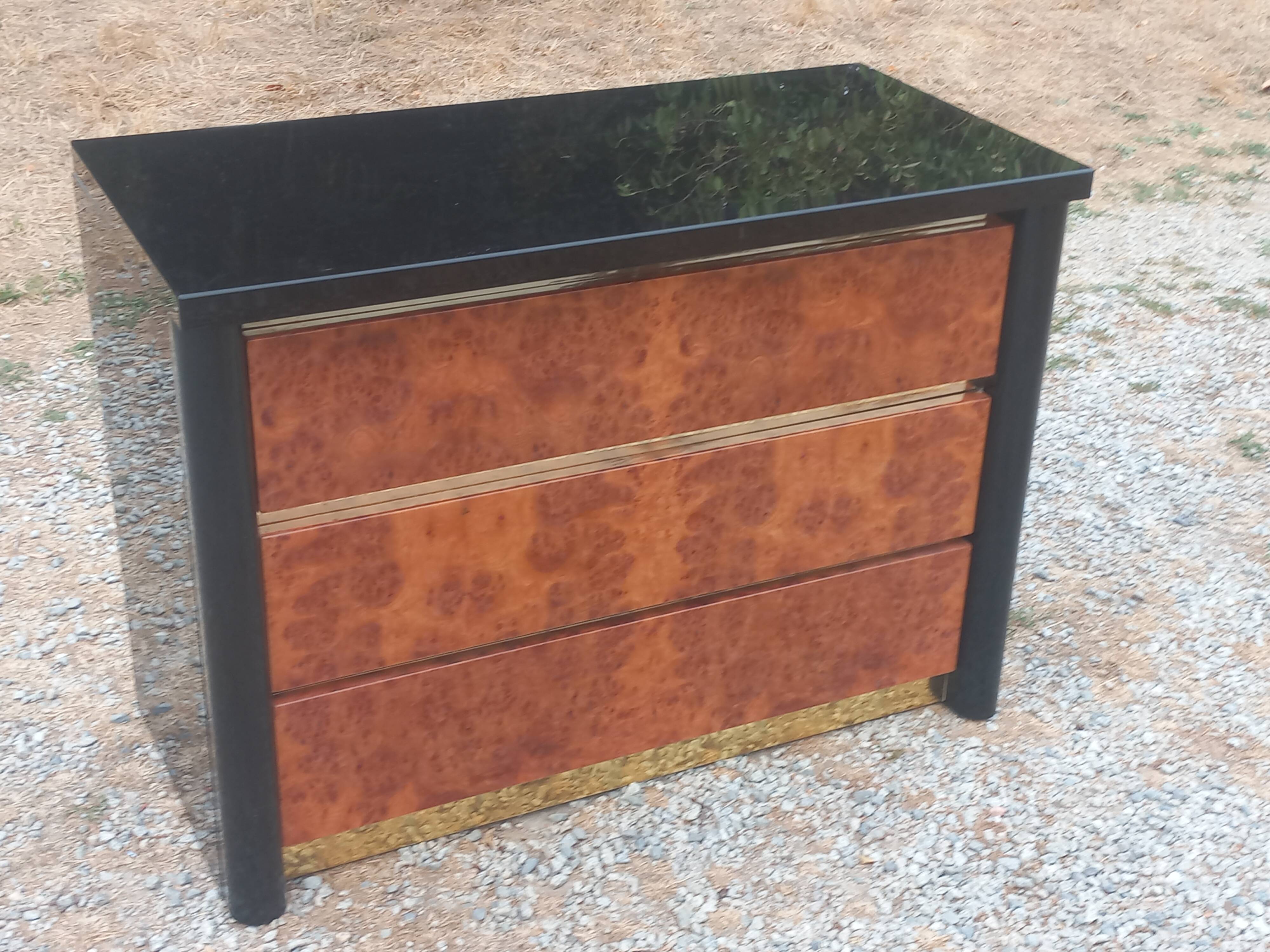 Roche Bobois Mahey black lacquer and burl commode with 3 drawers.
