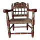 Vintage Spanish low chair in painted wood and straw (Majorca Andalusia)