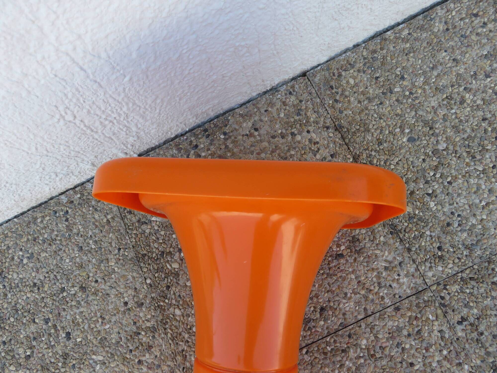 "Selup" orange plastic stool, pure 1970s design, France.
