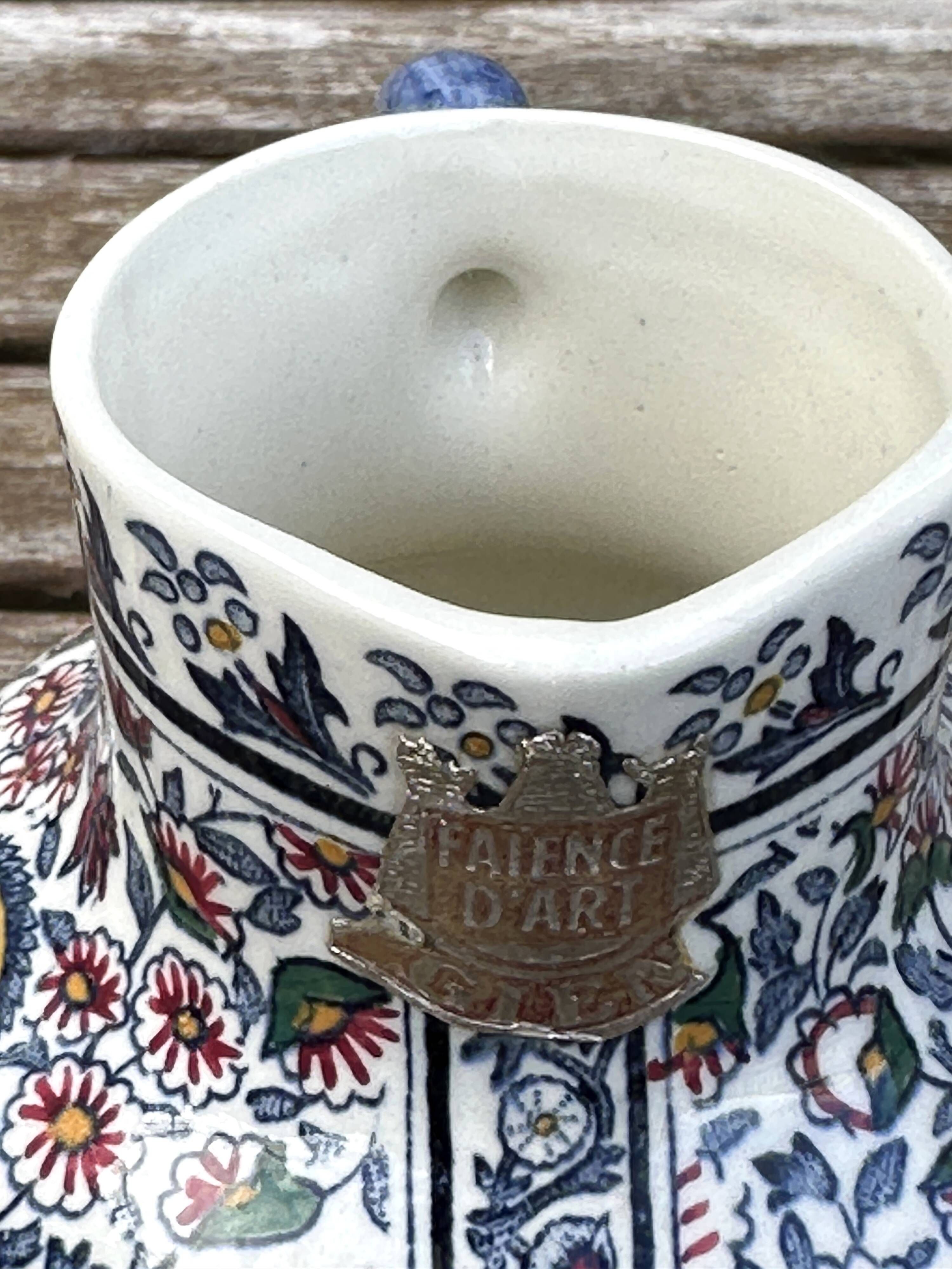 Antique pitcher / milk jug / vase in Gien earthenware with a Kashmir pattern.