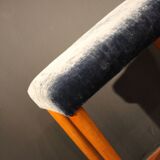 Panca vintage in wood and velluto blue Italia 1950s