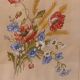 Old painting, gouache on paper, floral composition with cornflowers, poppies, wheat and chamomile