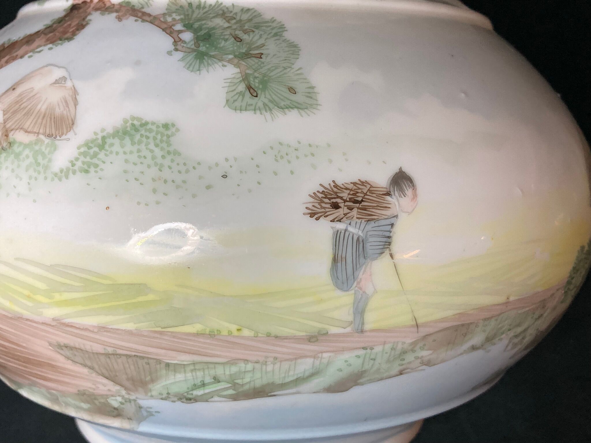 Pair of porcelain ball vases with cottage decor, late 19th century