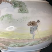 Pair of porcelain ball vases with cottage decor, late 19th century