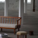 Pair of Danish oak stools from the mid-century with hexagonal seat and turned legs, 1950s.