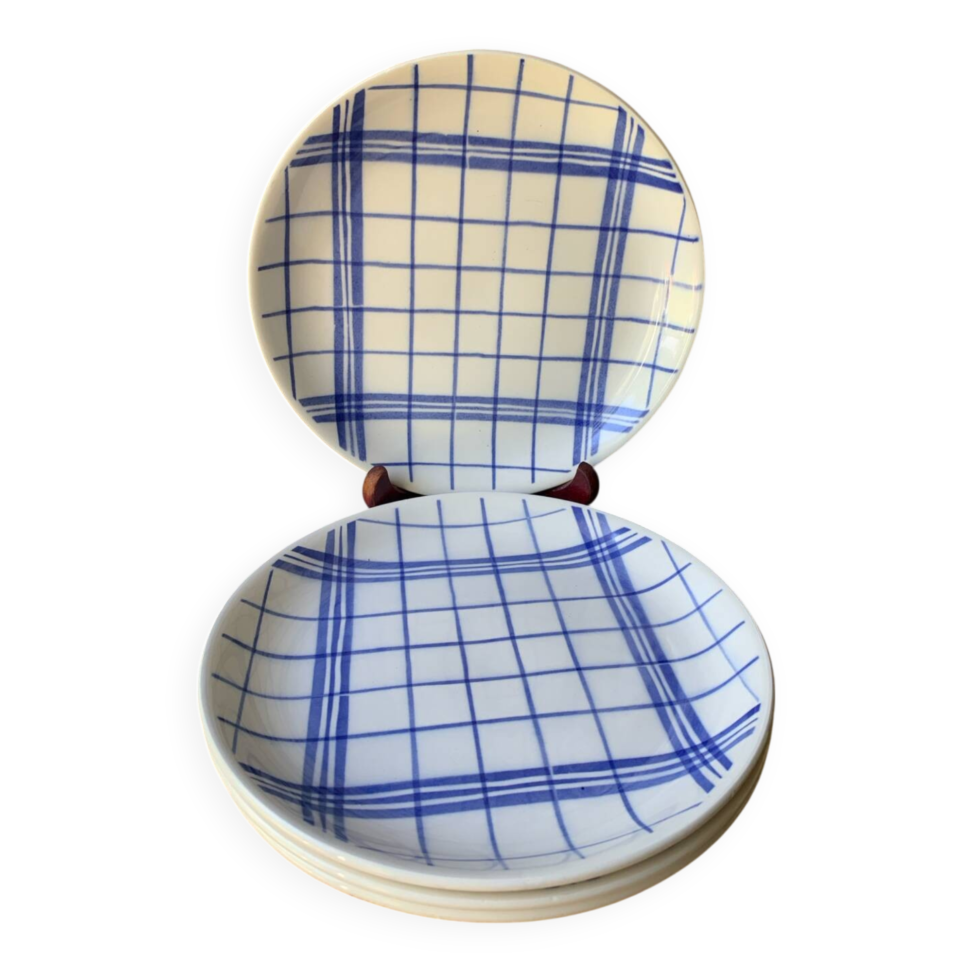 Quatre assiettes plates torchon bleu Moulin des Loups Orchies