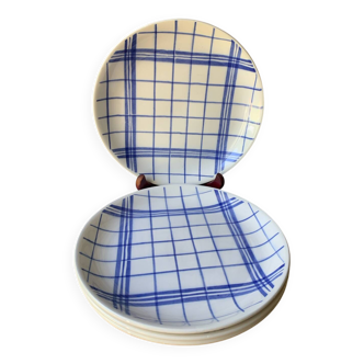 Four flat plates in blue tea towel Moulin des Loups Orchies
