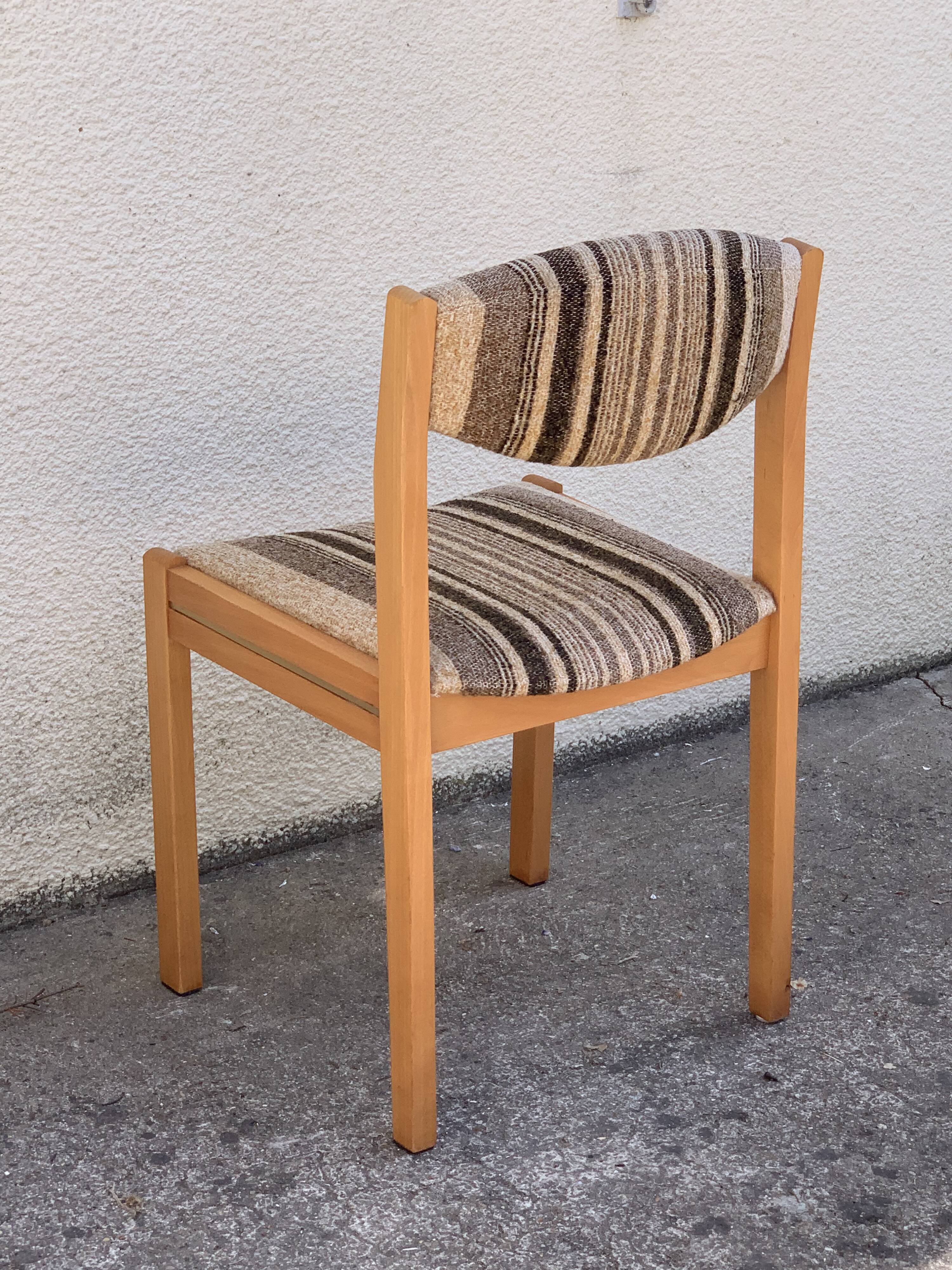 Suite of 4 chairs self beech brass and wool 1960
