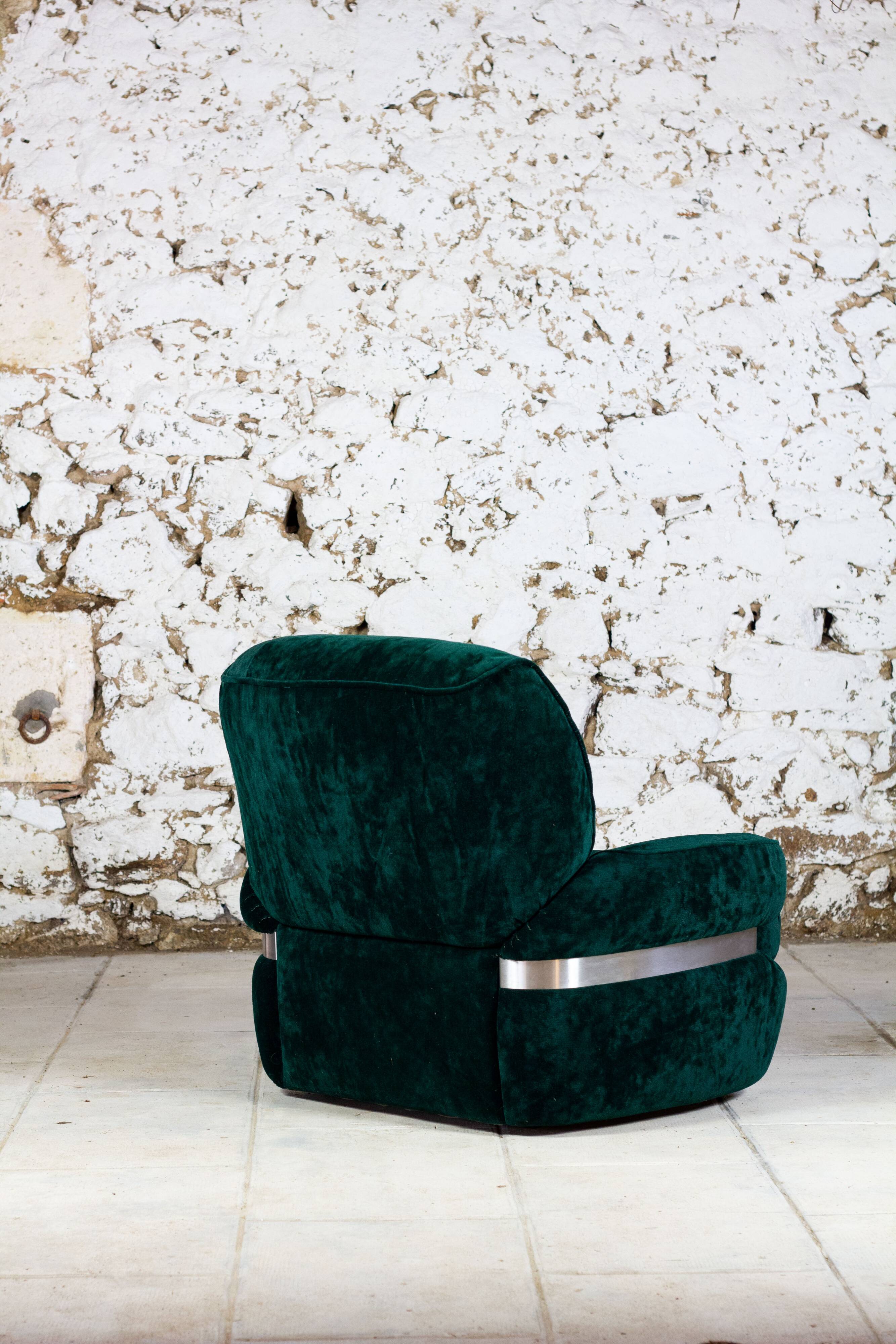 Green velvet armchair "spage age" by Beka, 1970