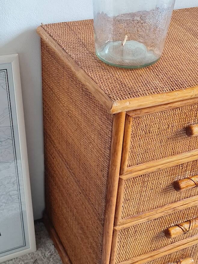 Vintage rattan chest of drawers circa 70s
