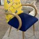 Fauteuil bridge tissu Charles Burger jaune et bleu