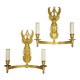 Large pair of wall sconces with winged caryatids in Empire style - gilded bronze