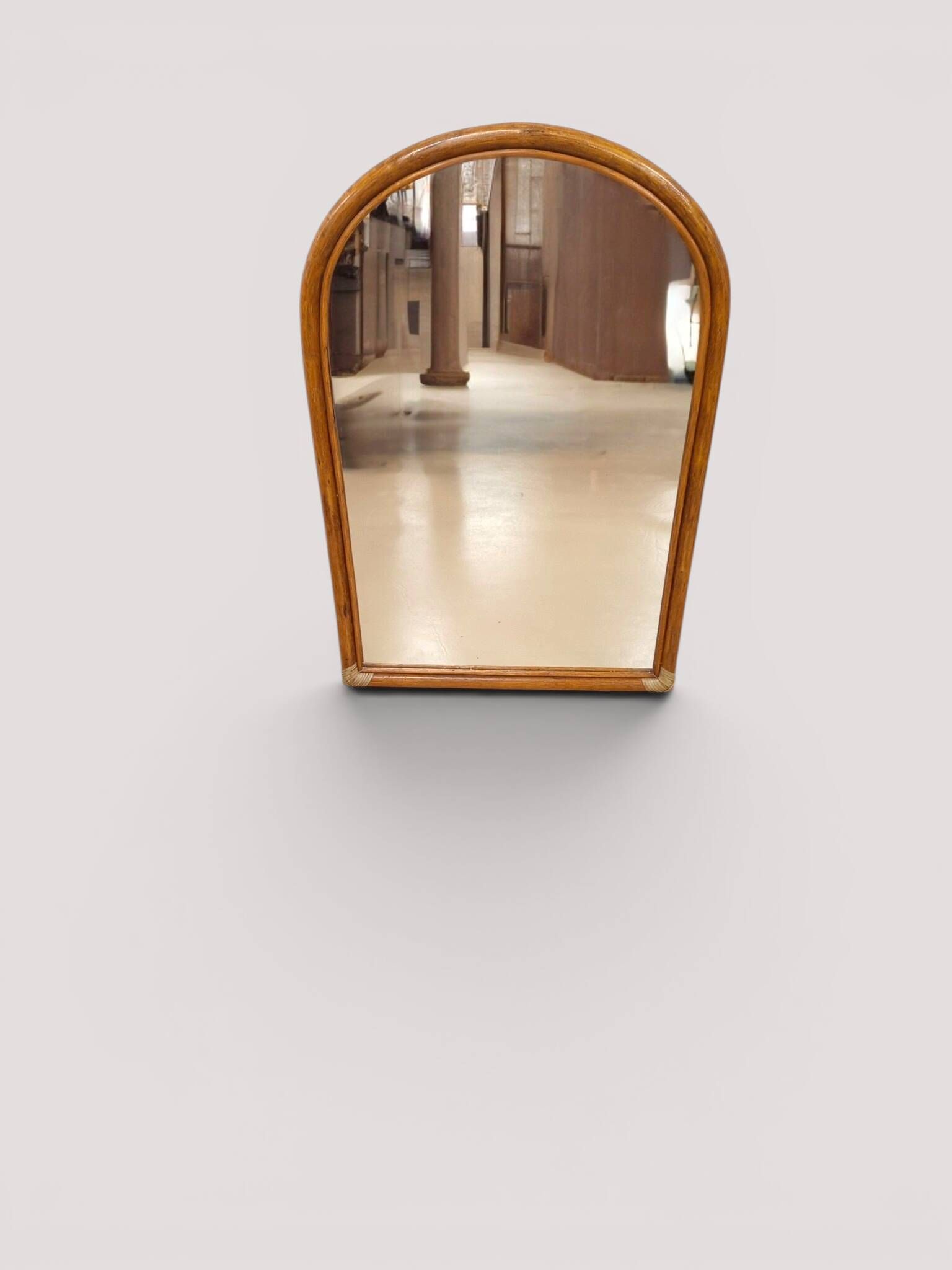 Miroir arche vintage en rotin et bambou (90x61 cm) – Style Riviera, années