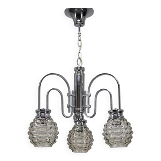 1970s Chrome and Glass Chandelier, Italy