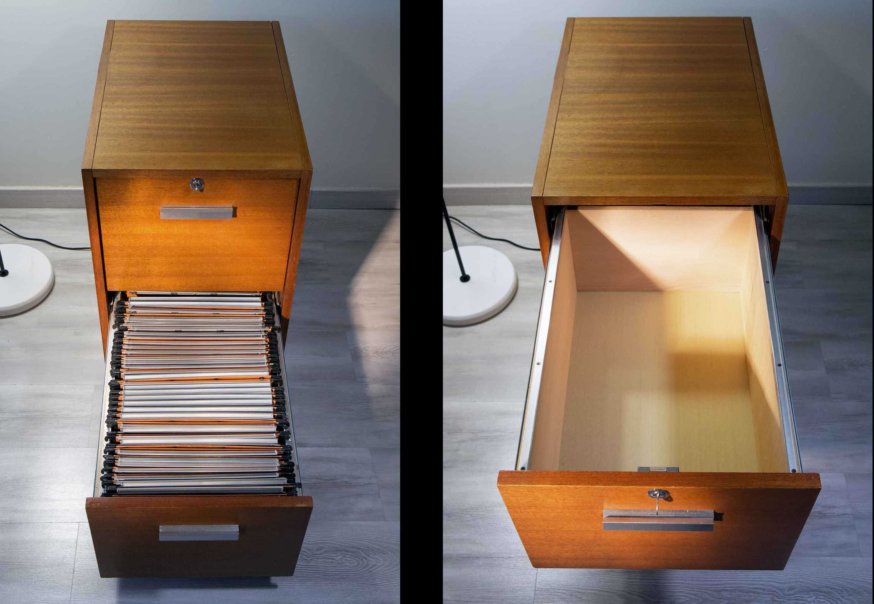 Vintage binder furniture 70's 2 drawers mahogany-alu roulette key