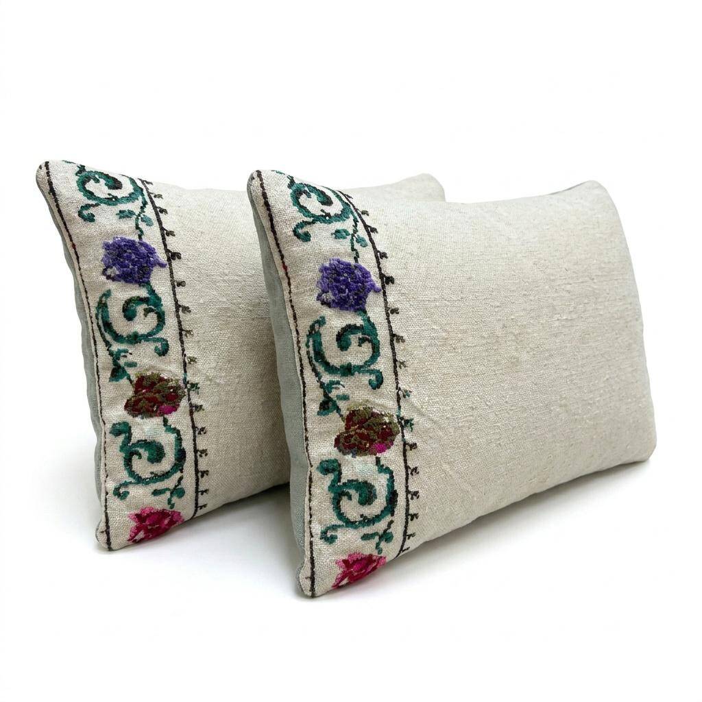 Set of 2 vintage embroidered cushion covers 36x61 cm