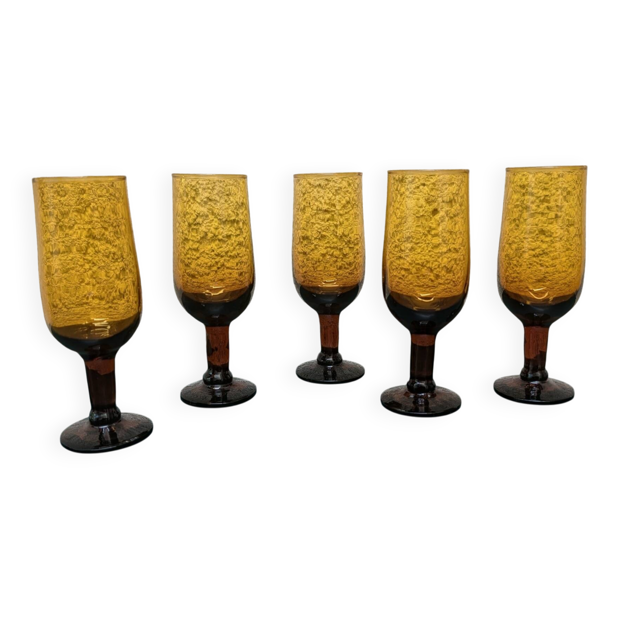 vintage amber footed glasses, 1970s