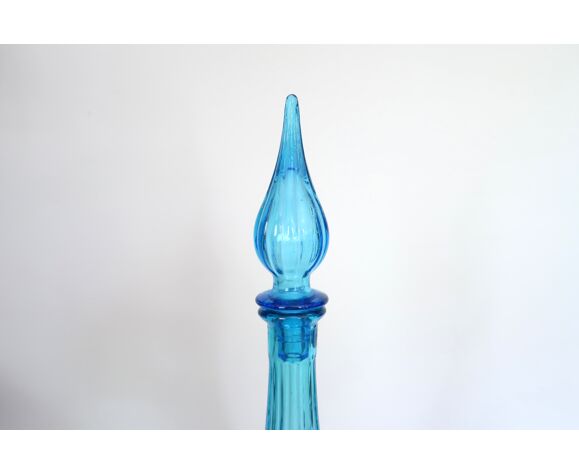 Bouteille Empoli bleue en verre, années 60