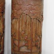 Two carved bamboo pots, pair of brush pots China late 19th early 20th century
