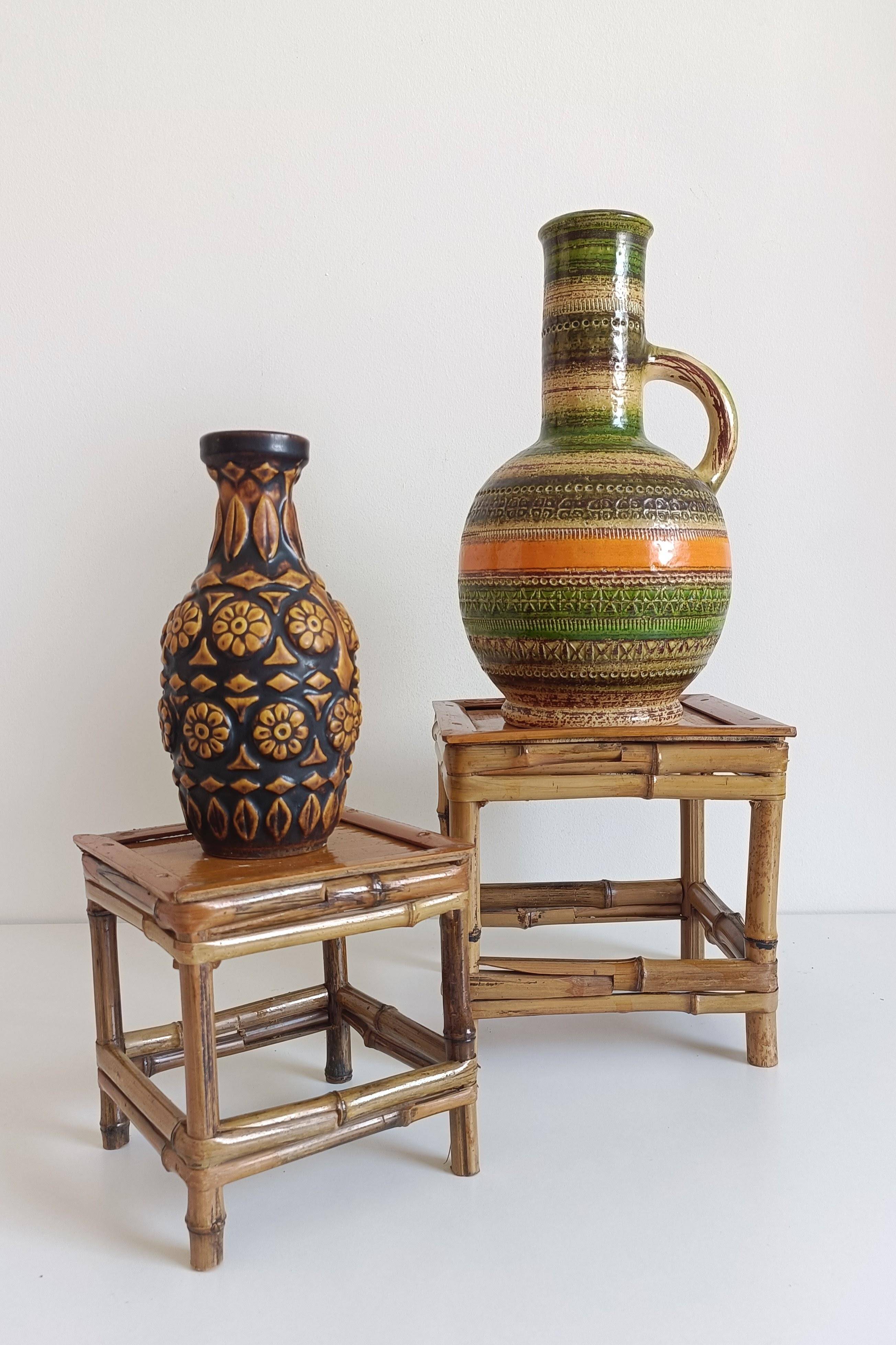 1950s Mid-Century French Bamboo and Wood Plant Pedestals, Hand-Crafted