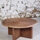 Round coffee table in braided cord and rattan, 1970.