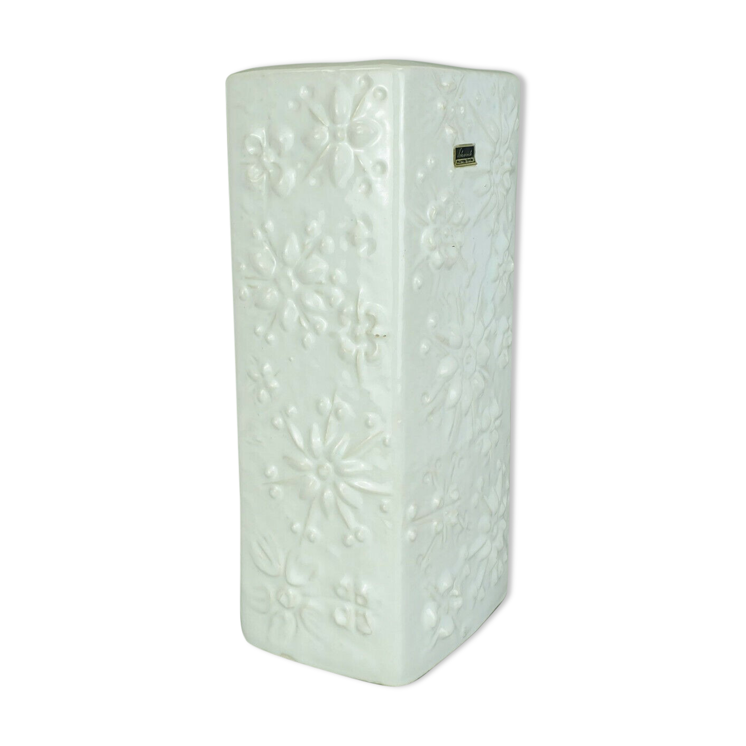 Vintage west german scheurich kosmos vase white glaze sputnik pattern model 263-31