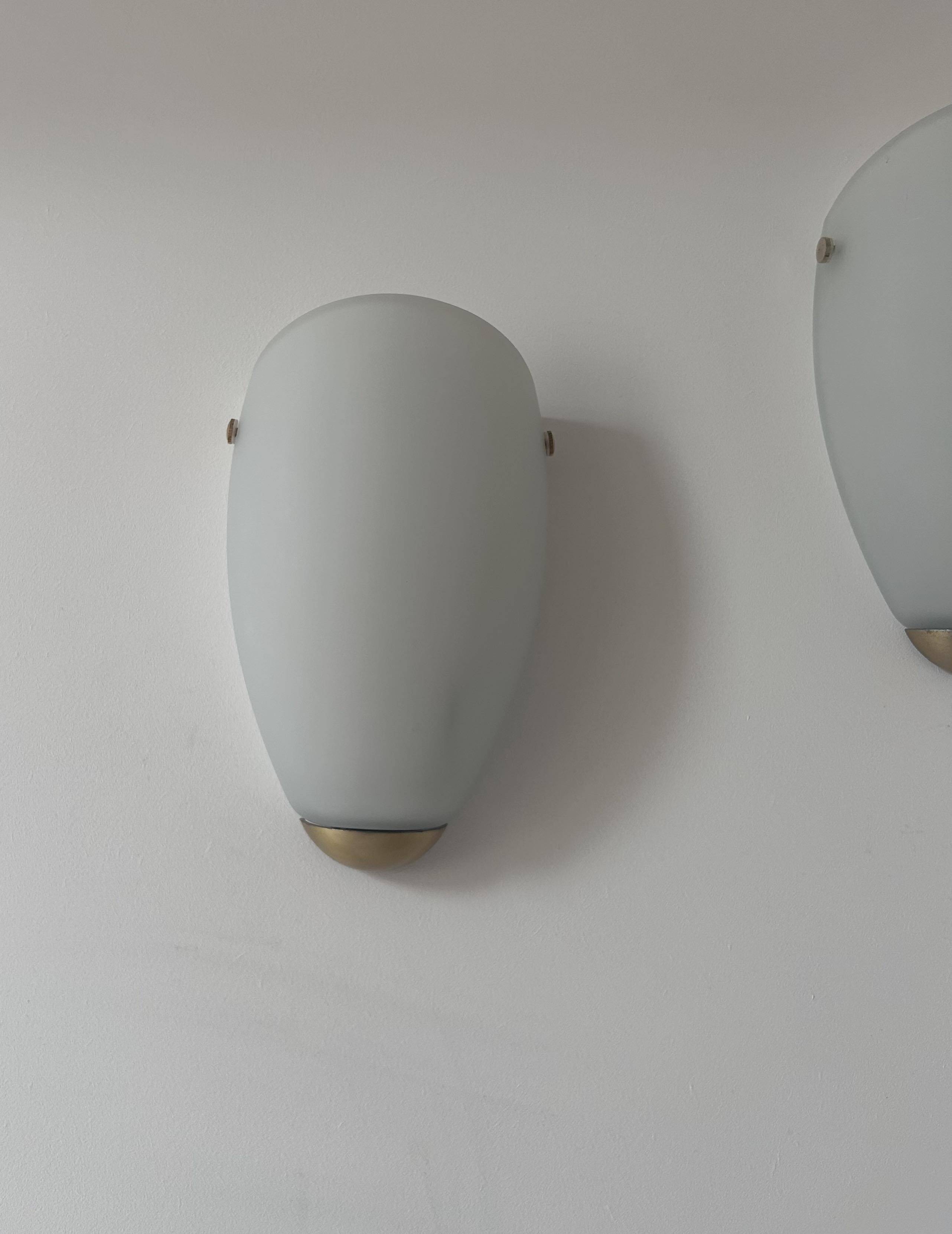 Pair of vintage wall lights, opaline glass and brass, Sweden 1970s