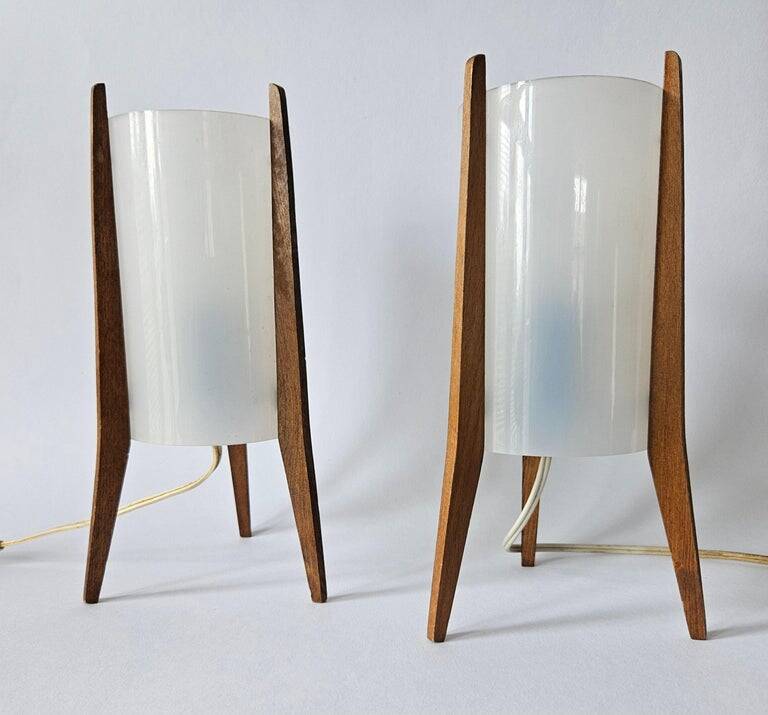 Pair of Mid-Century Table Lamps Pokrok Zilina, Tripod, Rocket, 1970s