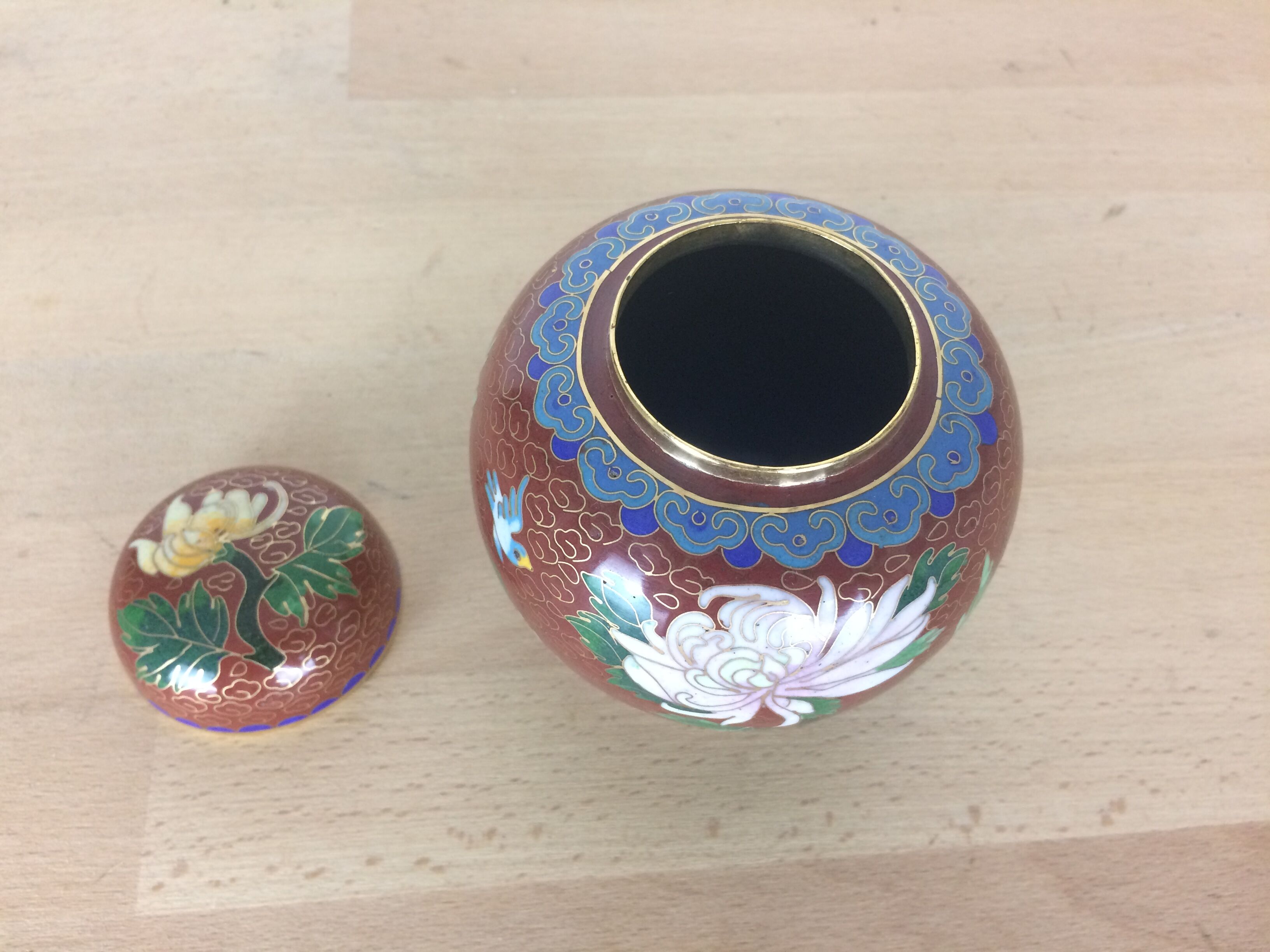 Silonated enamel ginger pot, enamelled brass