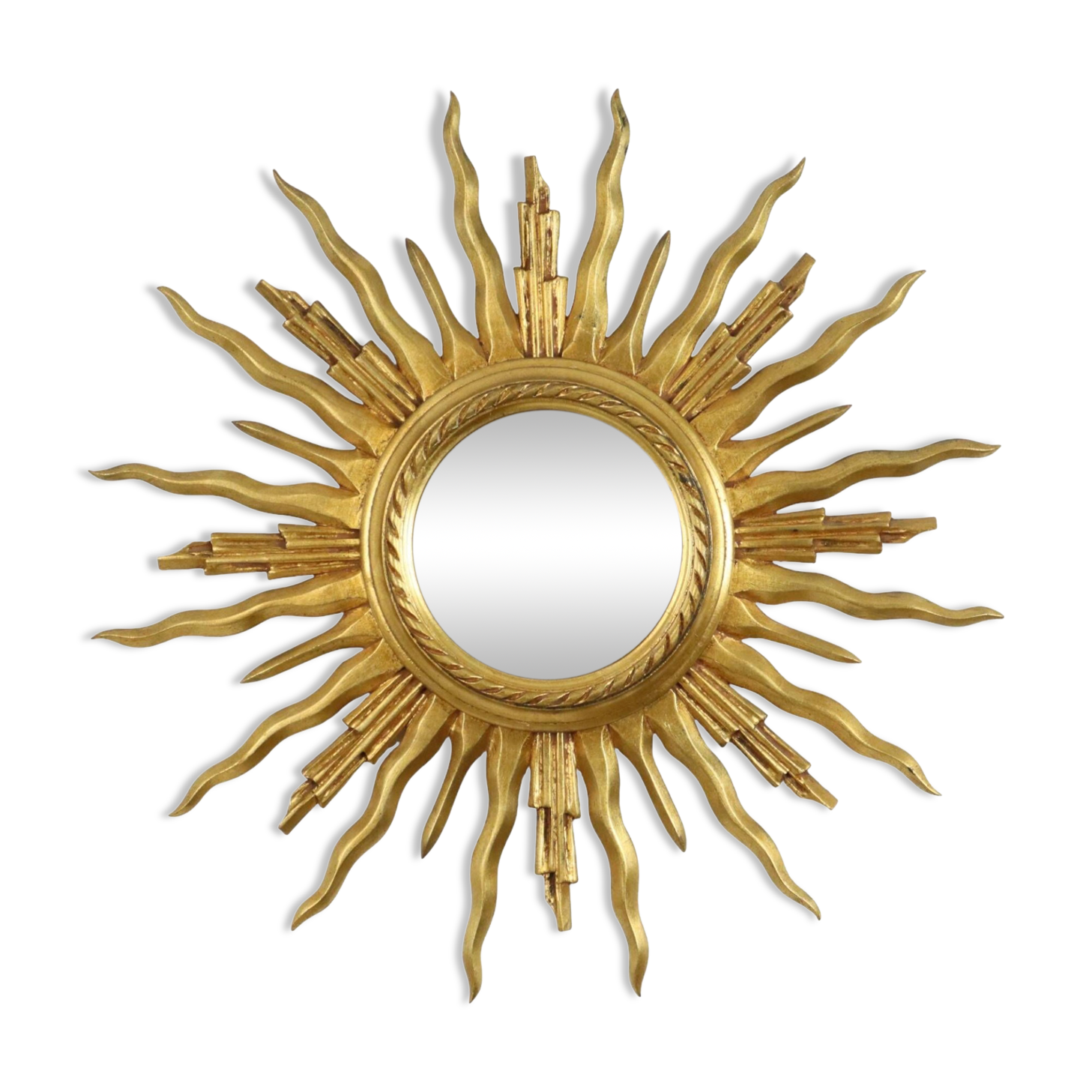 Large Wooden Sun Mirror Sunburst Butler Mirror Gold Witch Eye