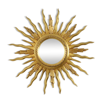 Grand miroir solaire en bois Sunburst Butler Mirror Oeil de sorcière doré