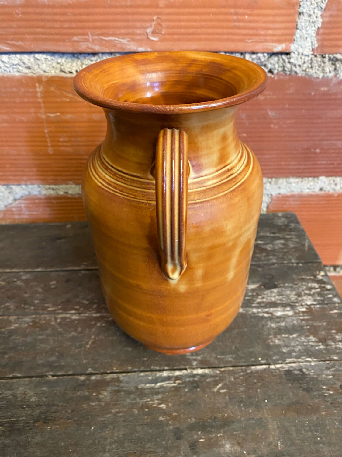 Vintage Beige Ceramic Handled Vase from the 1970s