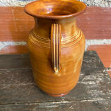 Vintage Beige Ceramic Handled Vase from the 1970s