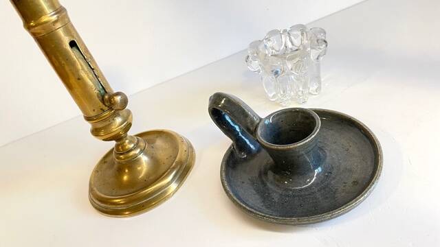 3 candlesticks in vintage brass and crystal