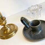 3 candlesticks in vintage brass and crystal