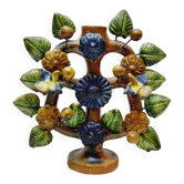 Vintage Tree Of Life Mexico Mexican Candlestick In Glazed Terracotta