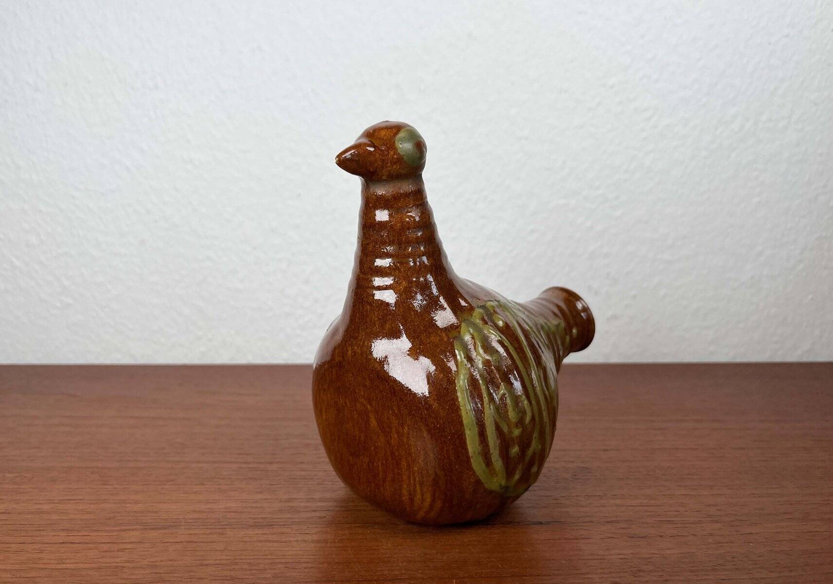 Bird-shaped pottery bottle from a modern Danish workshop, mid-century, 1960s.