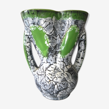 Large enamelled ceramic vase, balustre shape, Vallauris, FAT LAVA style, vintage