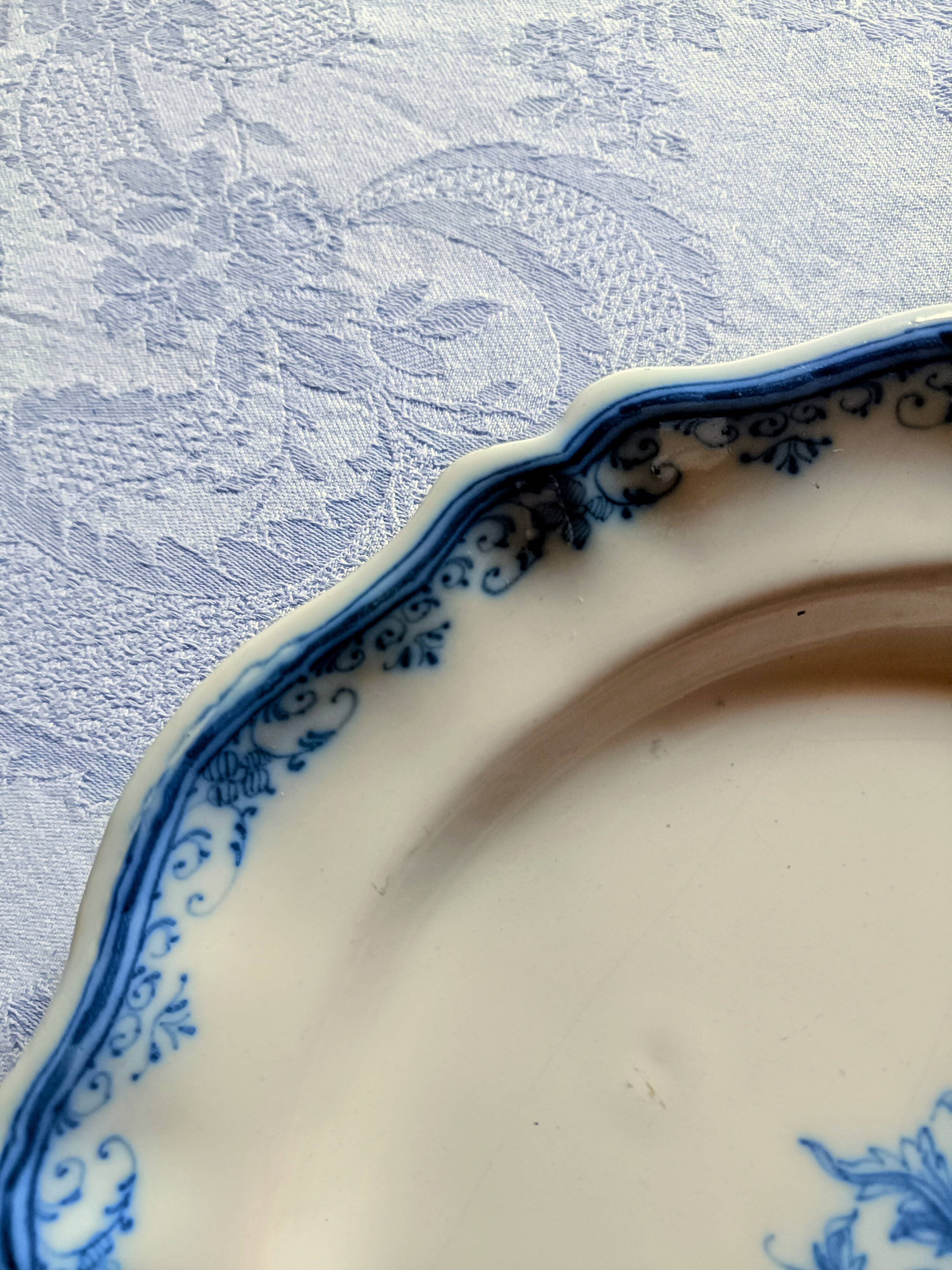 Large white and blue Marseille earthenware plate