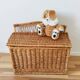 Antique rattan and wicker toy chest, bench, bed end