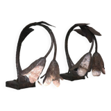 Paire de lampes brutalistes en bronze