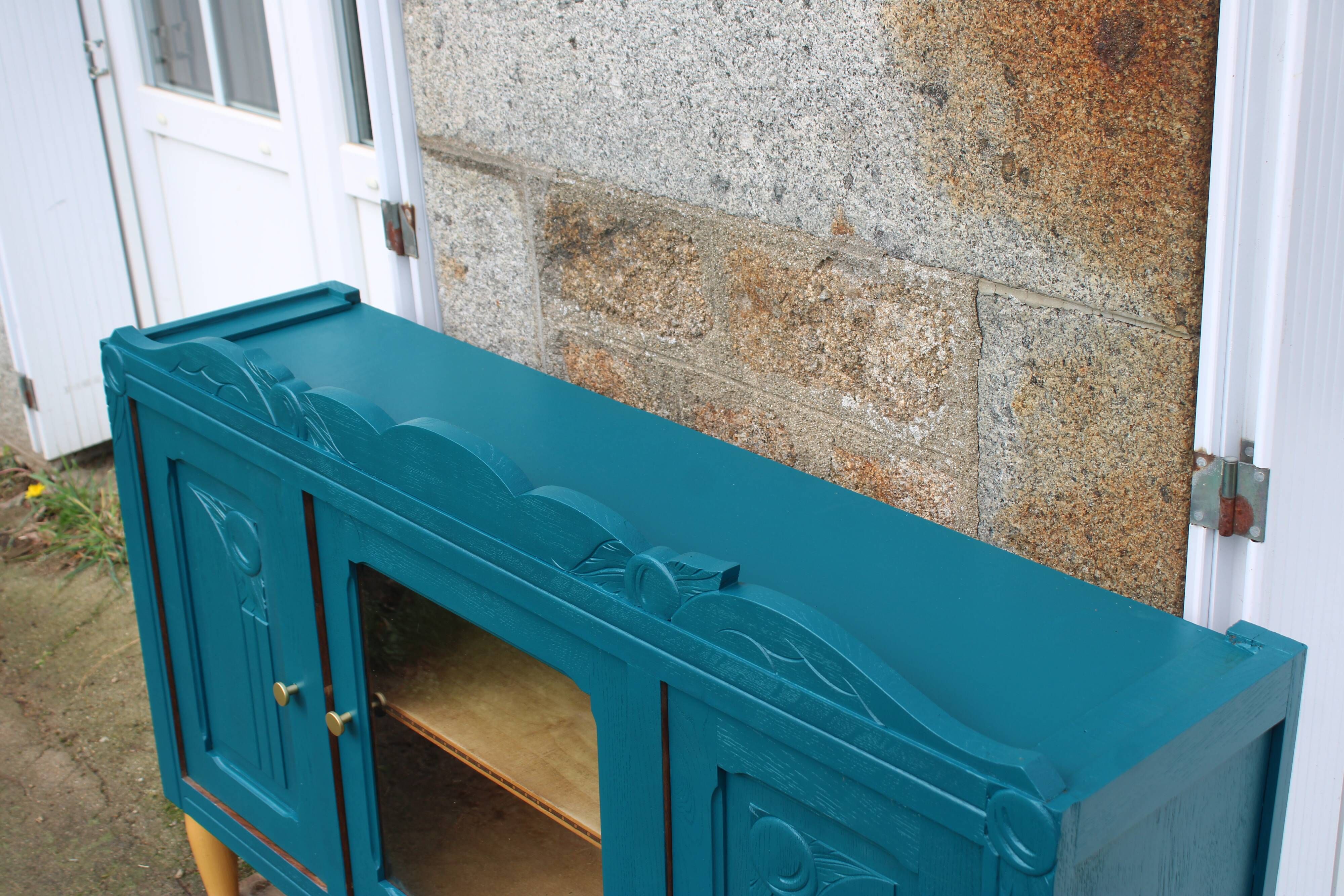 Renovated antique sideboard – Petrol blue V33 – Vintage / Art Deco style