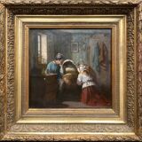 Tableau, huile sur panneau "L'emerveillement" Charles Édouard ELMERICH (1813-1889)