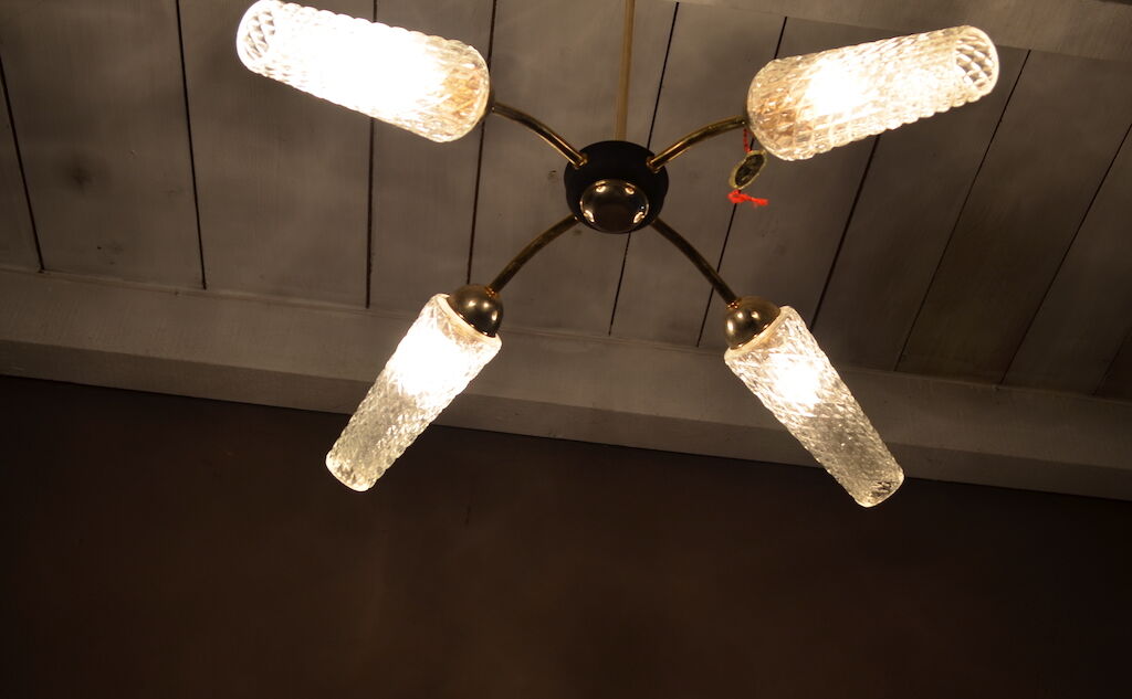 Golden vintage lustre - black metal 1960