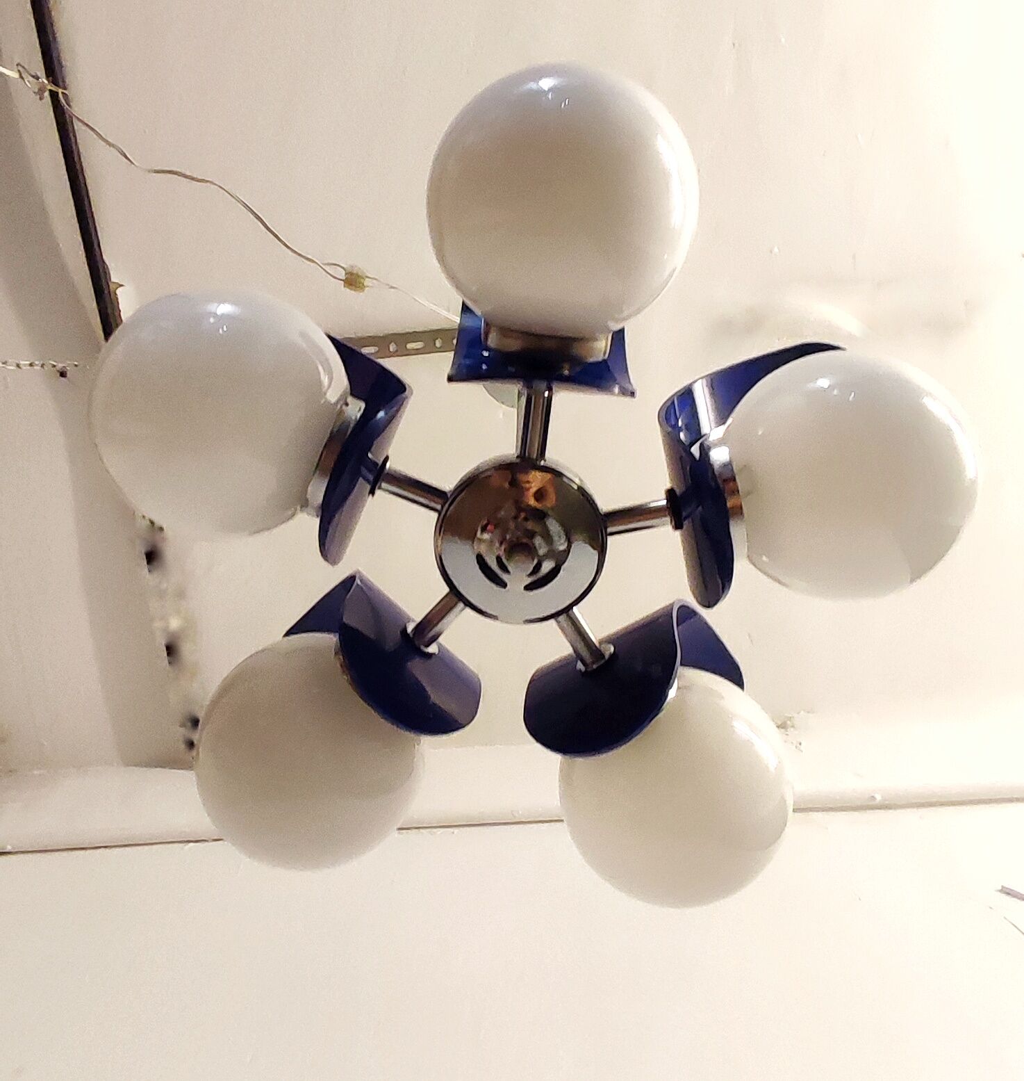 Plastic and glass ceiling lamp spain, 1970s